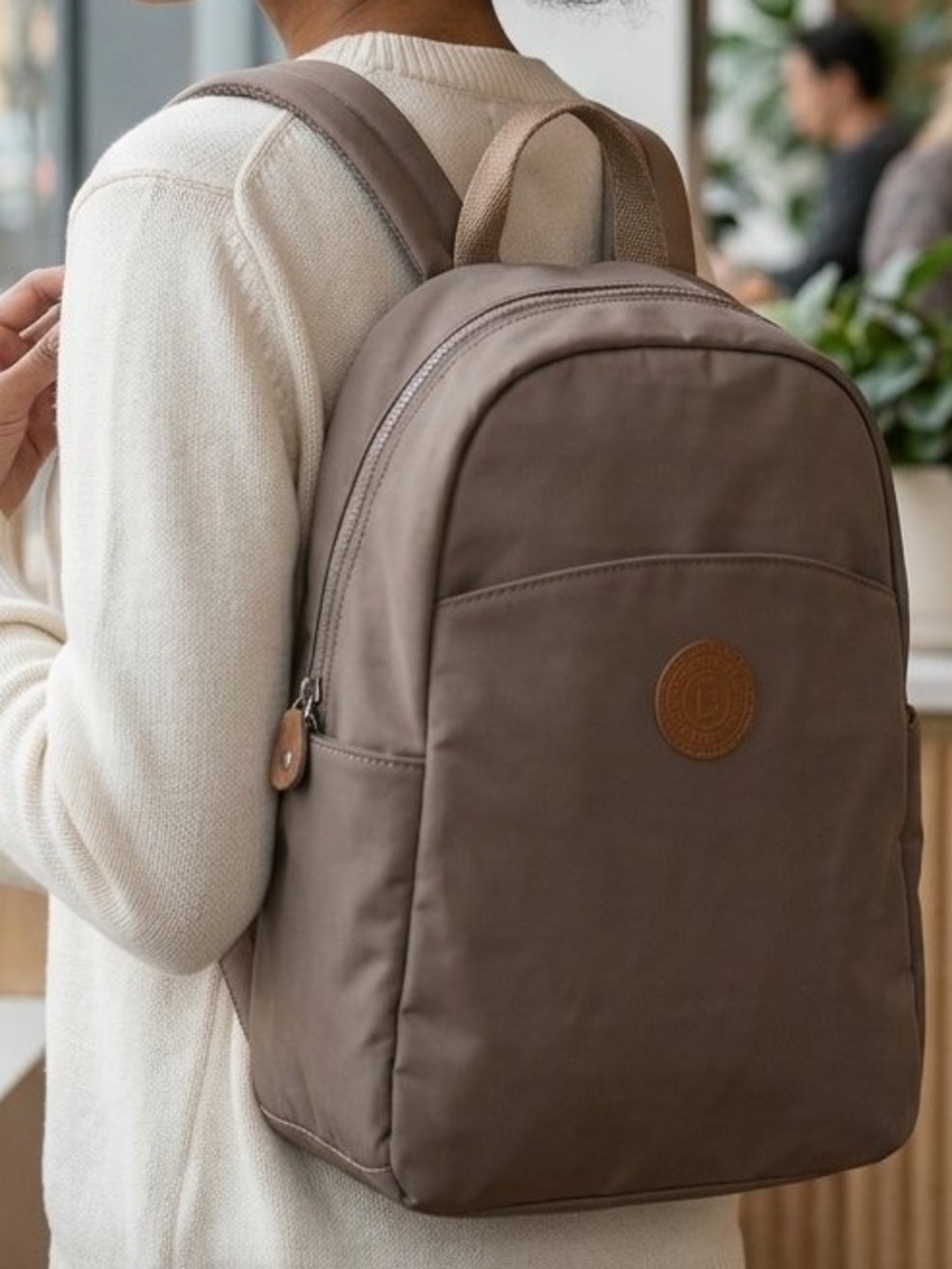 Dafuqi Taupe Gray Faux Leather Backpack Medium Commuter School Travel Bag NWT
